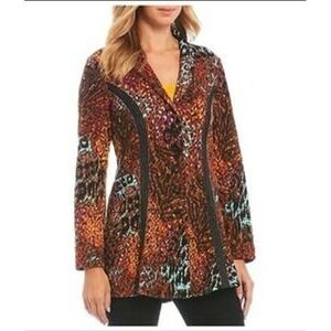 Ali Miles Jacket L Multicolor Abstract Artsy Button Front Boho Blazer Chic